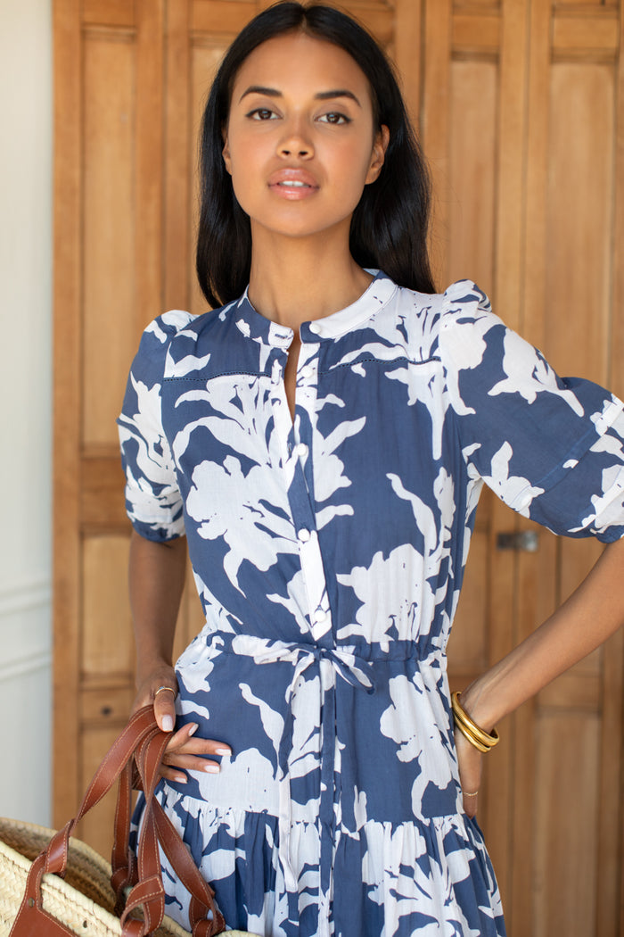 Lucy 4 Basque Dress - Blue Indigo + Ivory Orchid Organic