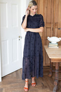Lucy 4 Short Sleeve Dress - Embroidered Clover Midnight