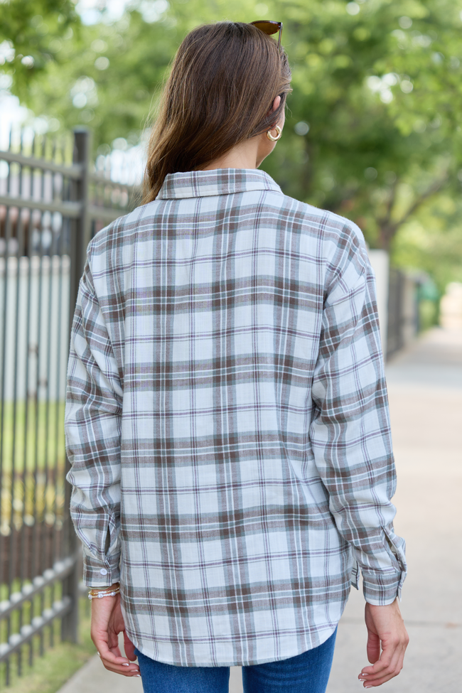 Made Me Realize Ivory, Sage, and Brown Plaid Button Front Shirt