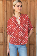 Mandarin Collar Top - Antique Rouge Diamonds Organic