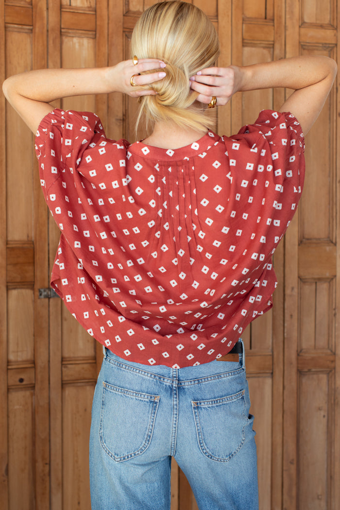Mandarin Collar Top - Antique Rouge Diamonds Organic