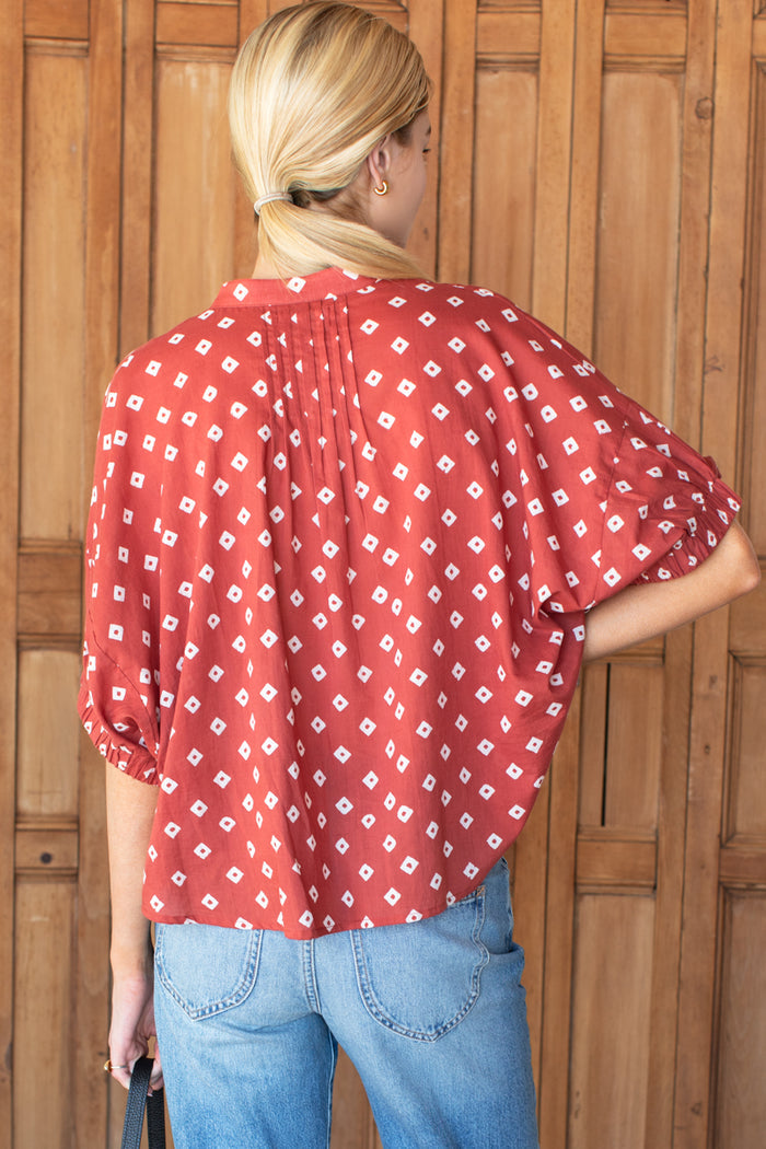 Mandarin Collar Top - Antique Rouge Diamonds Organic
