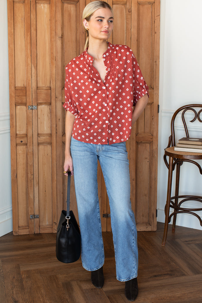 Mandarin Collar Top - Antique Rouge Diamonds Organic