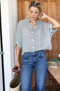 Mandarin Collar Top - Moss Stripe Organic