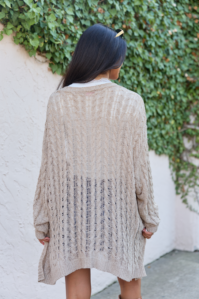 Mellow Moments Taupe Knit Cardigan