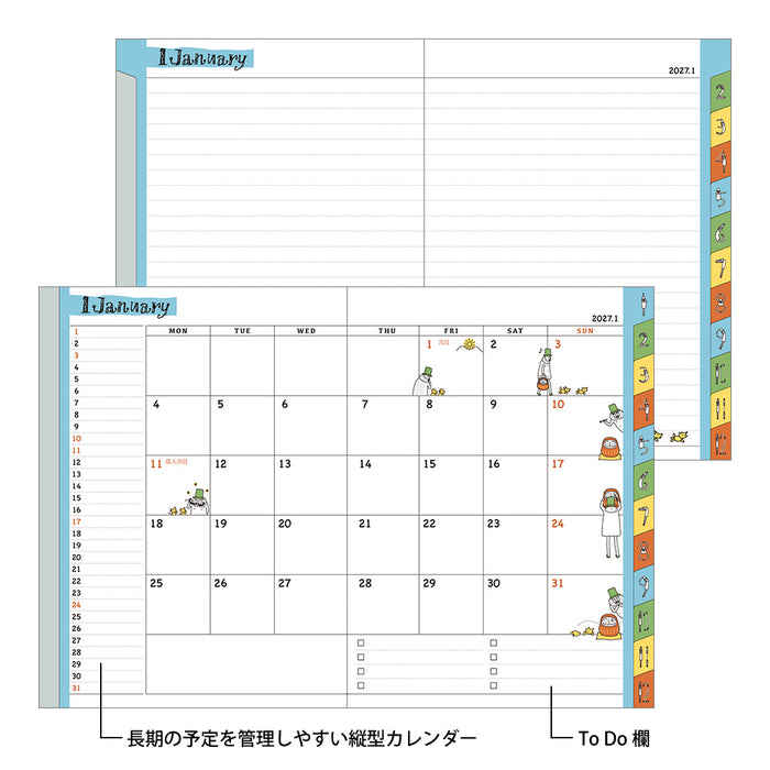 Midori A6 Pocket Diary - Monthly Ojisan