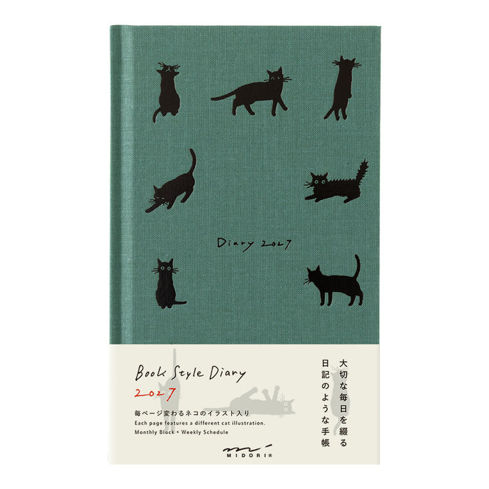 Midori B6 Book Style Diary - Cat Green