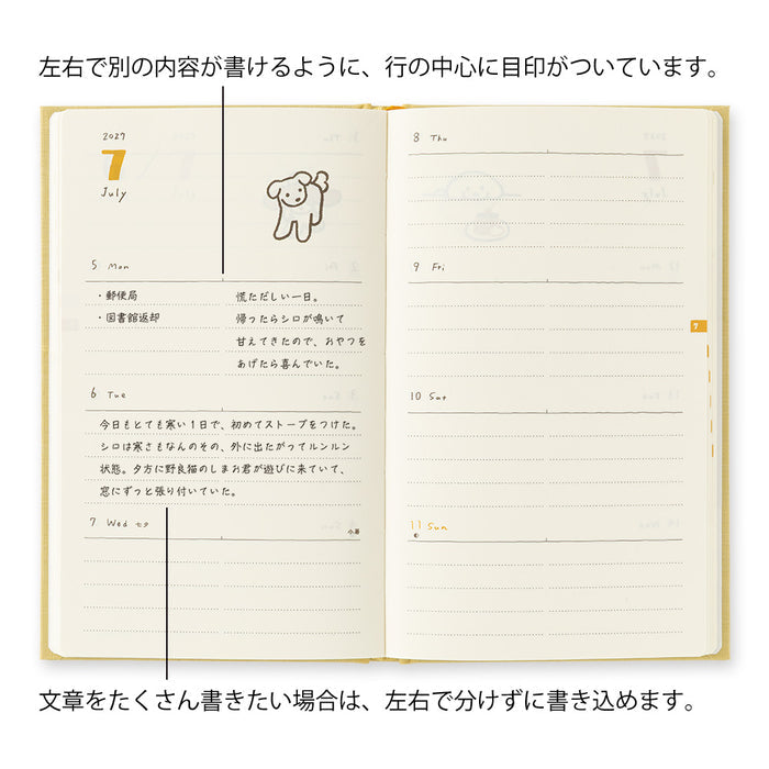 Midori B6 Book Style Diary - Dog Yellow