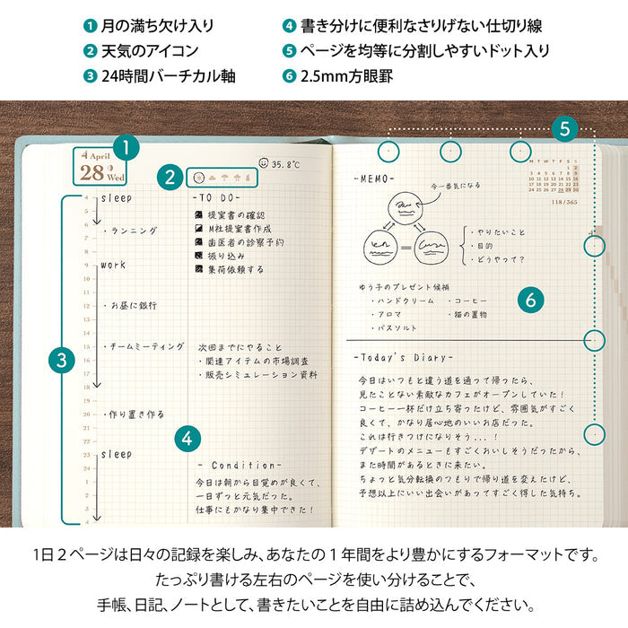 Midori Hibino A6 Diary - Blue-Green