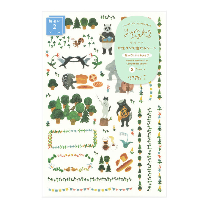 Atlas Stationers - Midori Yuru Log Sticker 2 Sheets - Forest Animal - Stickers