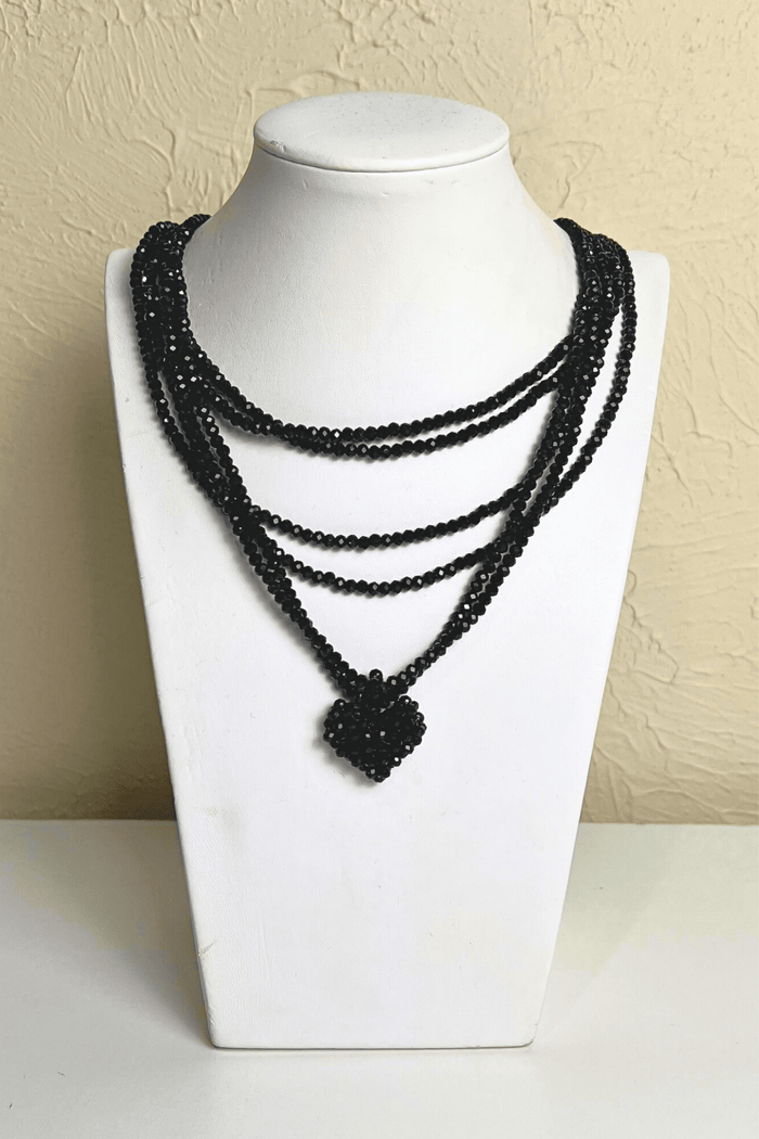 Mini Heart Chain Necklace - Black