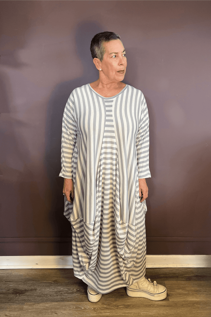 Mixed Stripe Balloon Dress