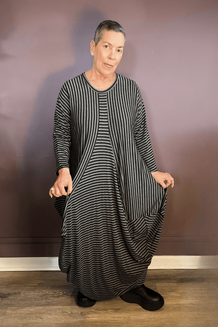 Mixed Stripe Balloon Dress