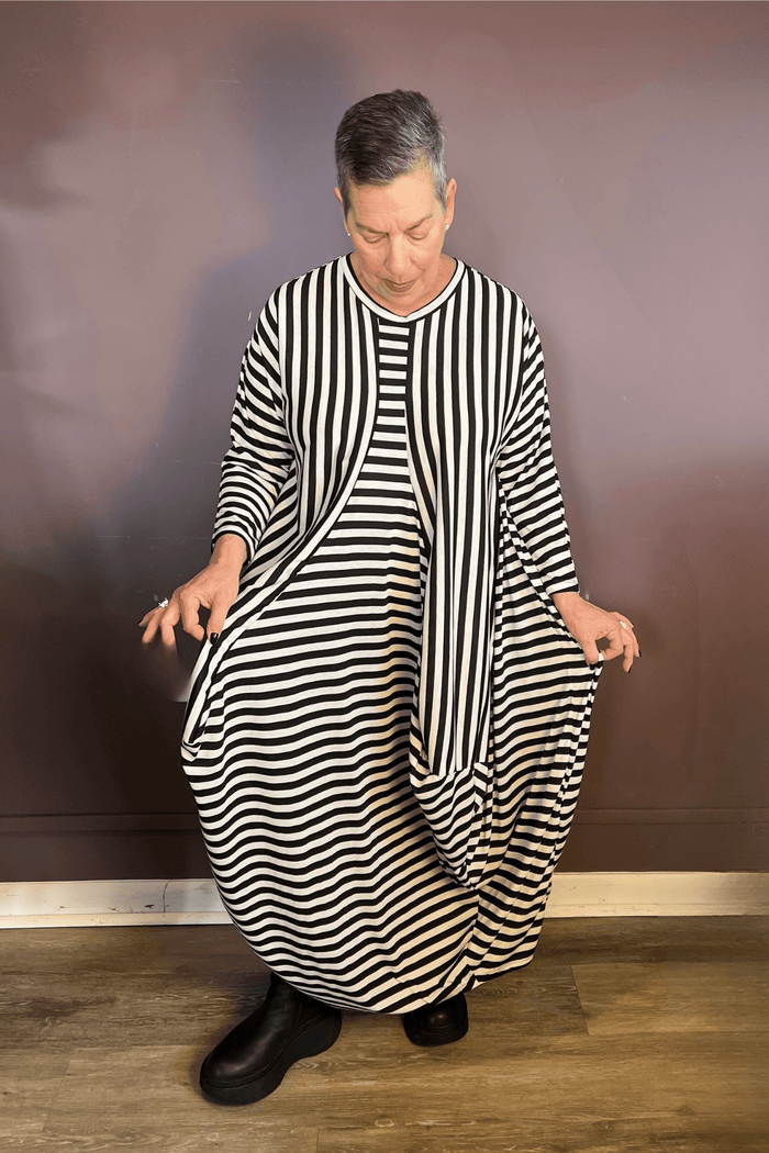 Mixed Stripe Balloon Dress