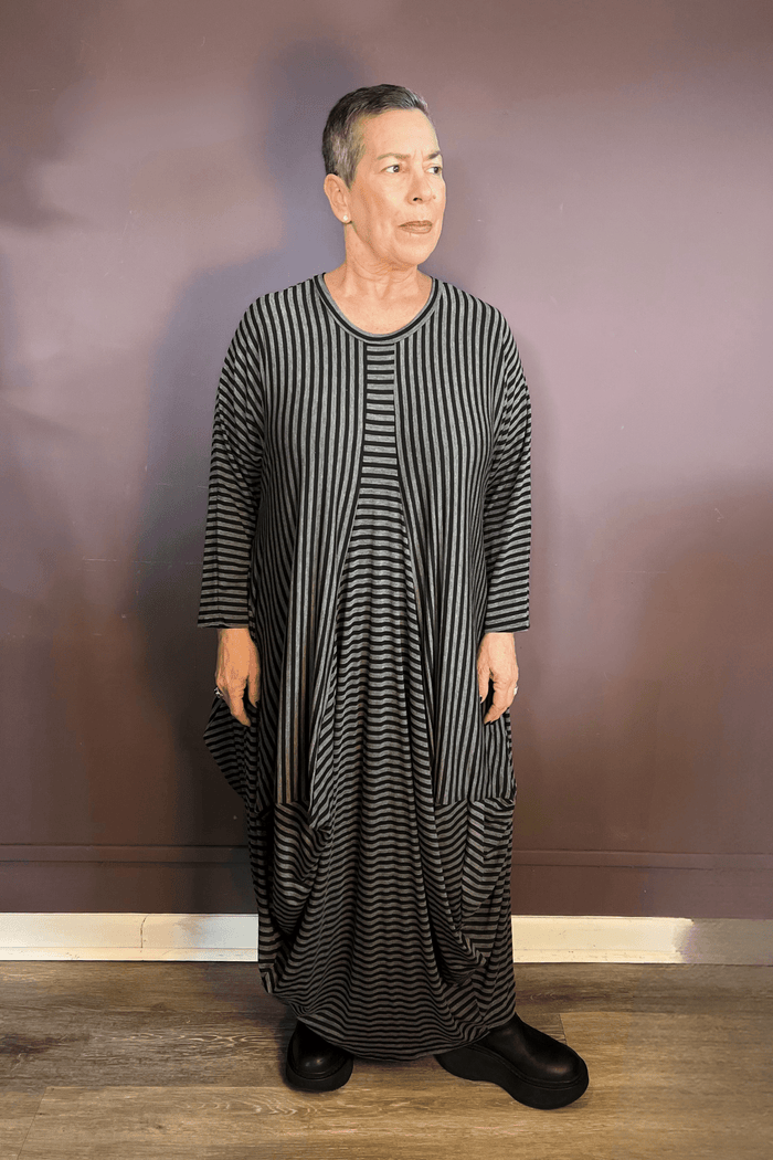 Mixed Stripe Balloon Dress