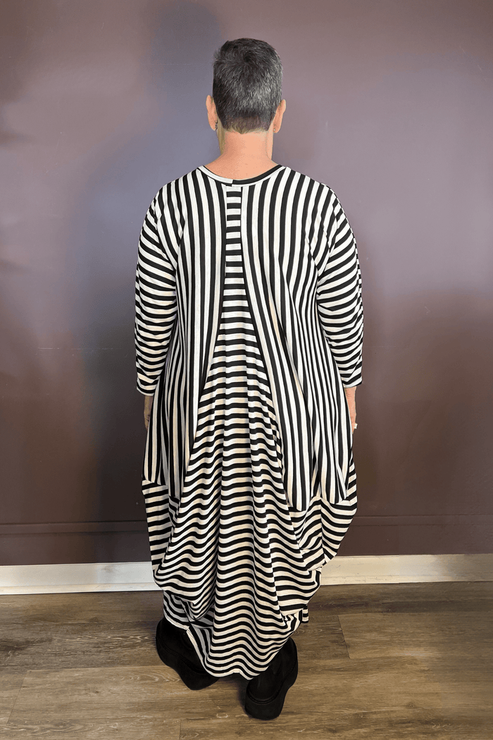 Mixed Stripe Balloon Dress