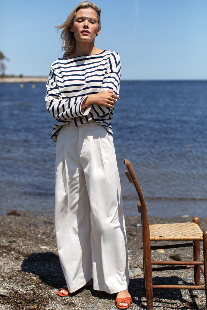 Organic Boxy Top 01 - Navy Stripe