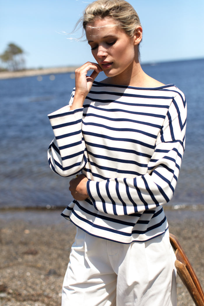 Organic Boxy Top 01 - Navy Stripe