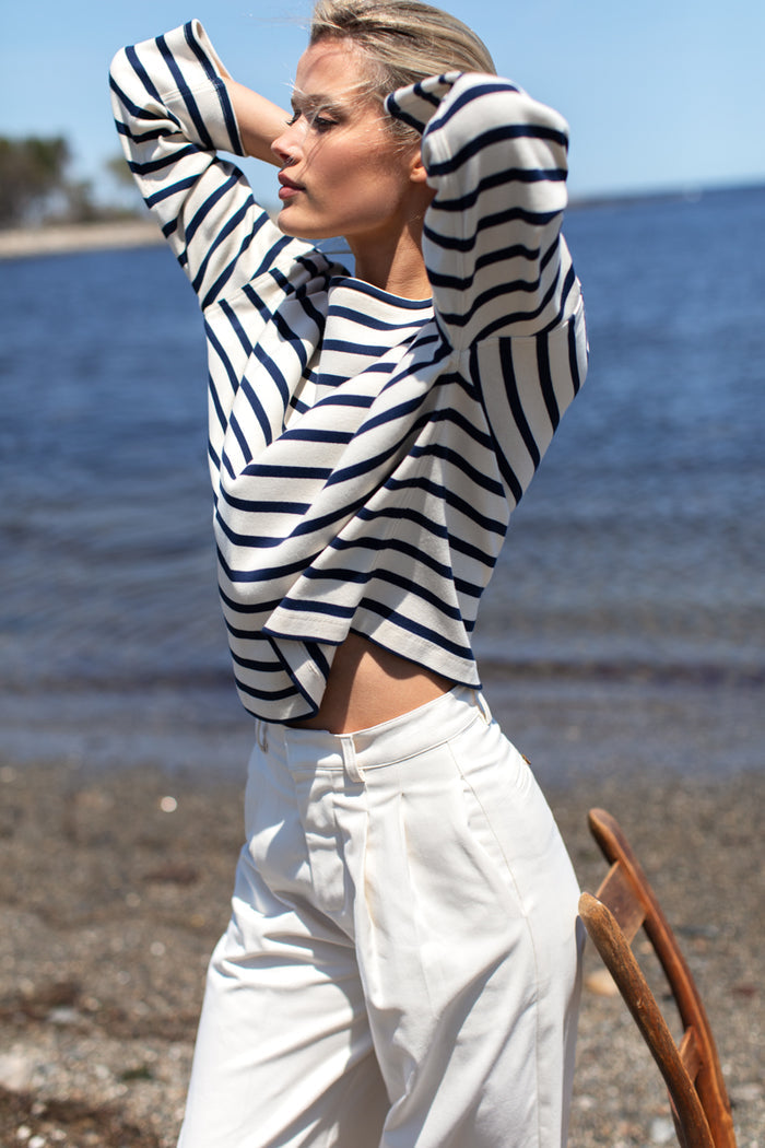Organic Boxy Top 01 - Navy Stripe