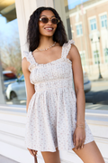 Out West Beige Printed Denim Romper Dress FINAL SALE