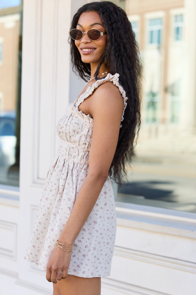 Out West Beige Printed Denim Romper Dress FINAL SALE