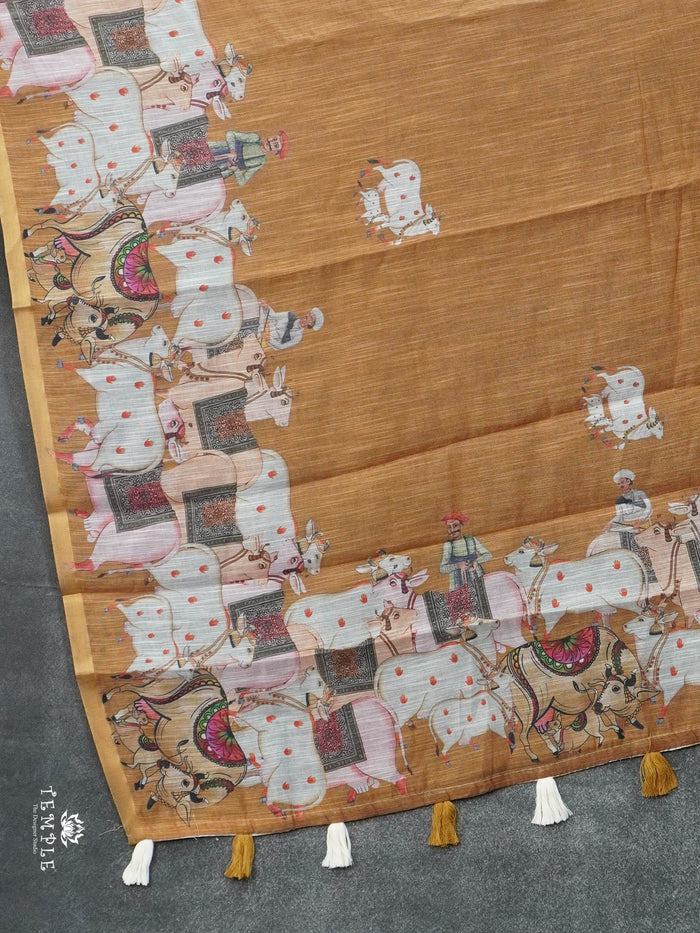 Pichwai Printed Linen Cotton Saree | TTDS3050