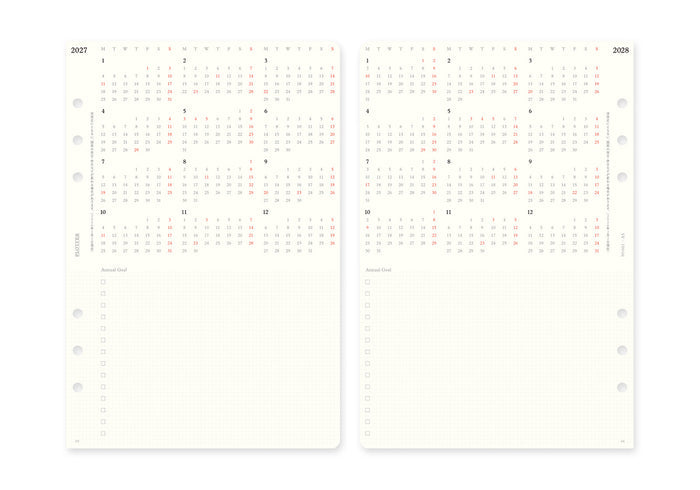 Plotter Monthly Schedule Refill 2027 - A5 Size