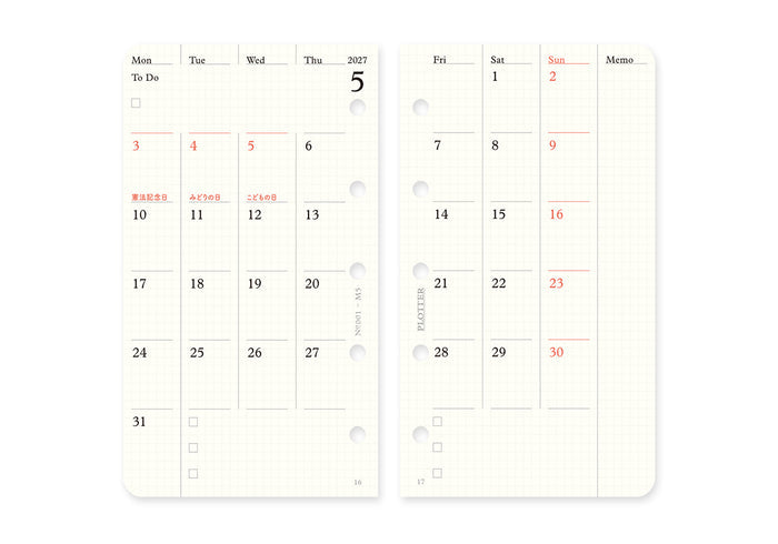 Plotter Monthly Schedule Refill 2027 - Mini 5 Size