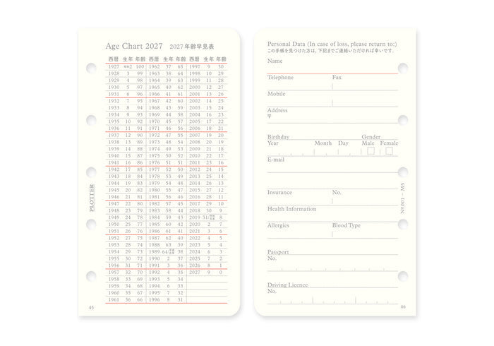 Plotter Monthly Schedule Refill 2027 - Mini 5 Size