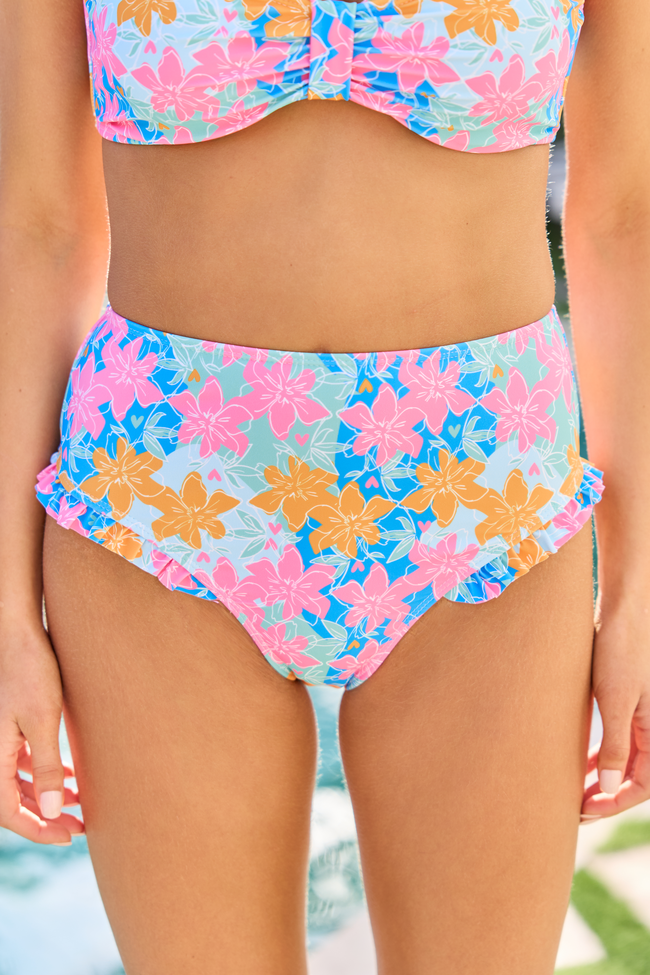 Poolside Peace Multi Floral High Waisted Bikini Bottom FINAL SALE