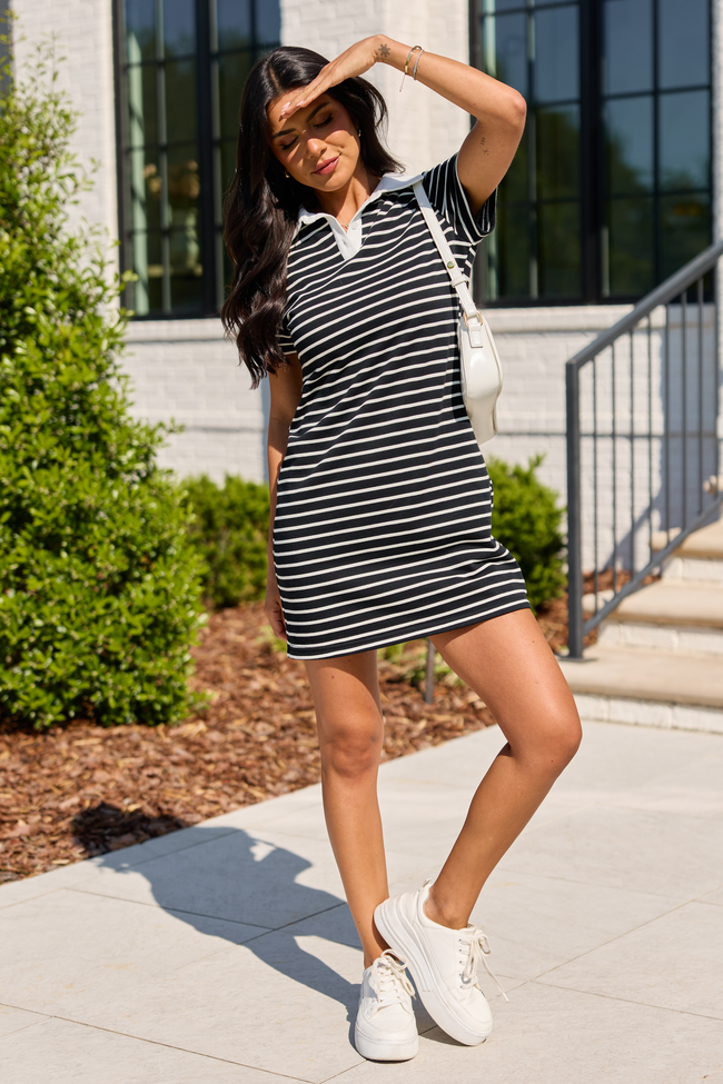 Prepared For Anything Black and White Collared Stripe Dress FINAL SALE