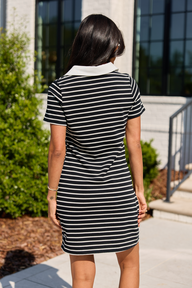 Prepared For Anything Black and White Collared Stripe Dress FINAL SALE