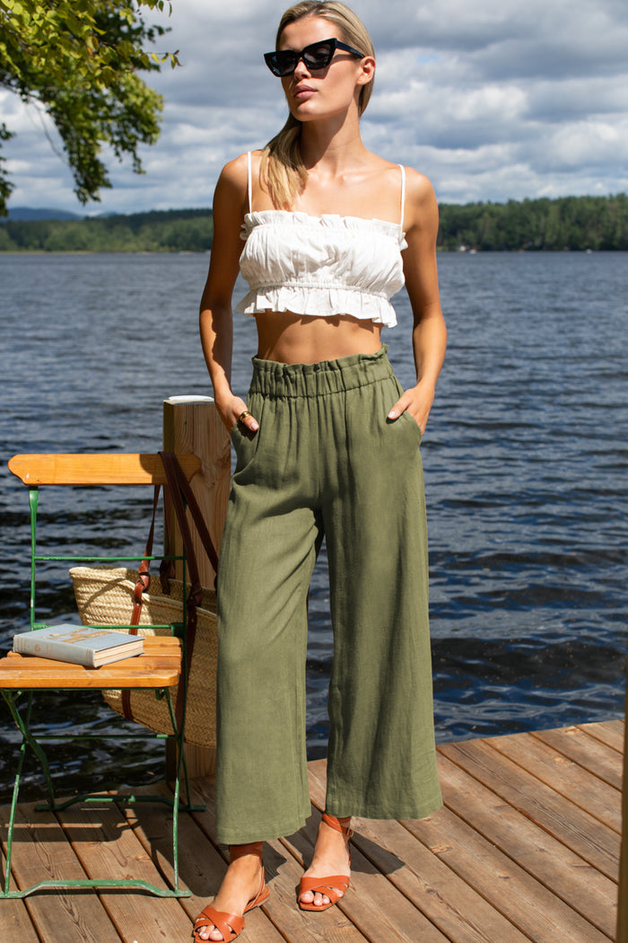 Pull On Pocket Pant - Gothic Olive Linen