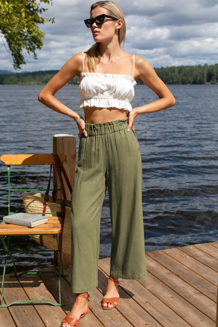 Pull On Pocket Pant - Gothic Olive Linen