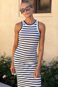 Racerback Tank Maxi Dress - Navy Stripe Rib
