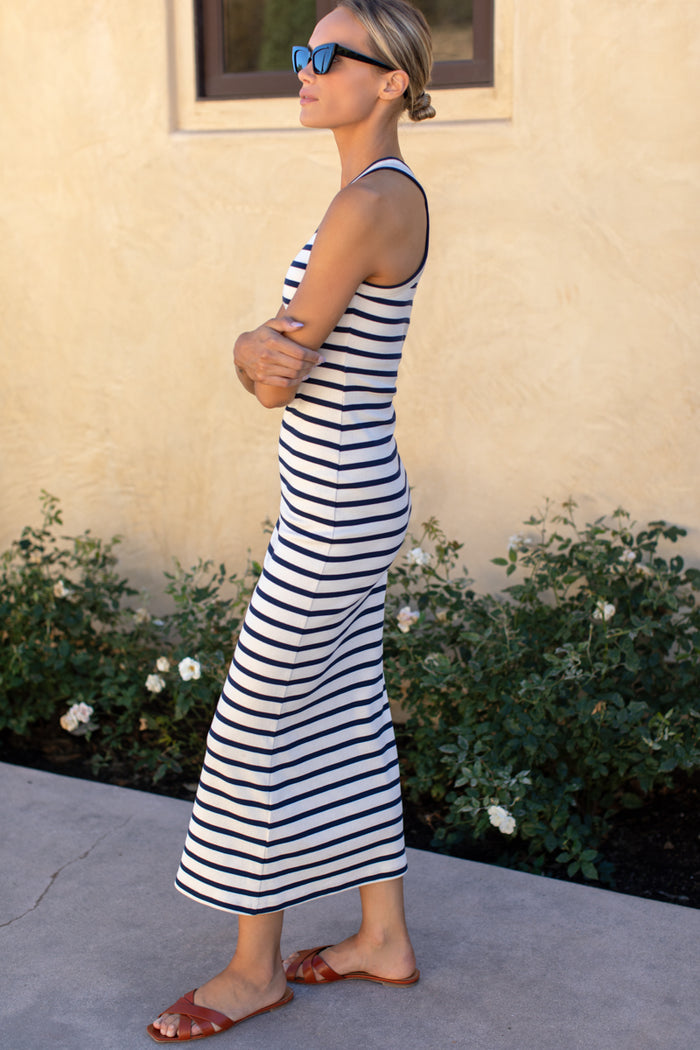 Racerback Tank Maxi Dress - Navy Stripe Rib