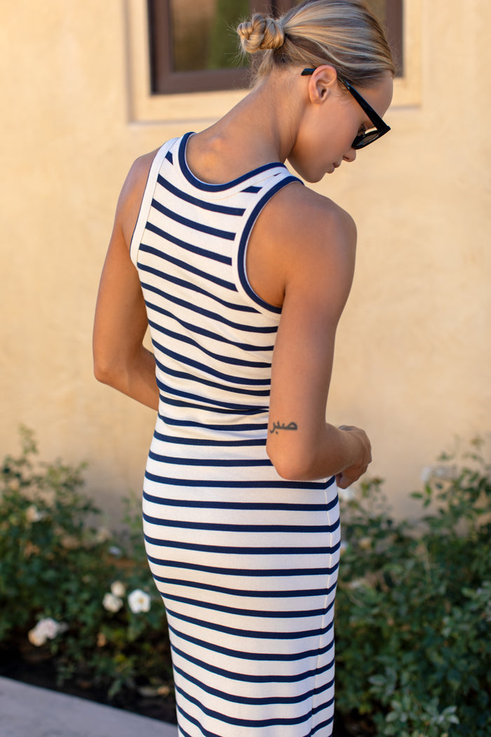 Racerback Tank Maxi Dress - Navy Stripe Rib