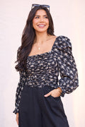 Rebecca Ruched Black Floral Top FINAL SALE