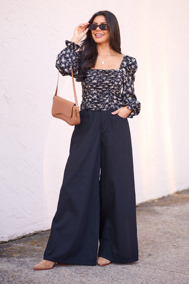 Rebecca Ruched Black Floral Top FINAL SALE
