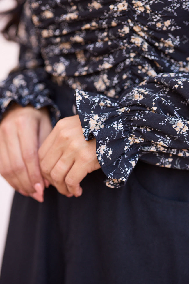 Rebecca Ruched Black Floral Top FINAL SALE