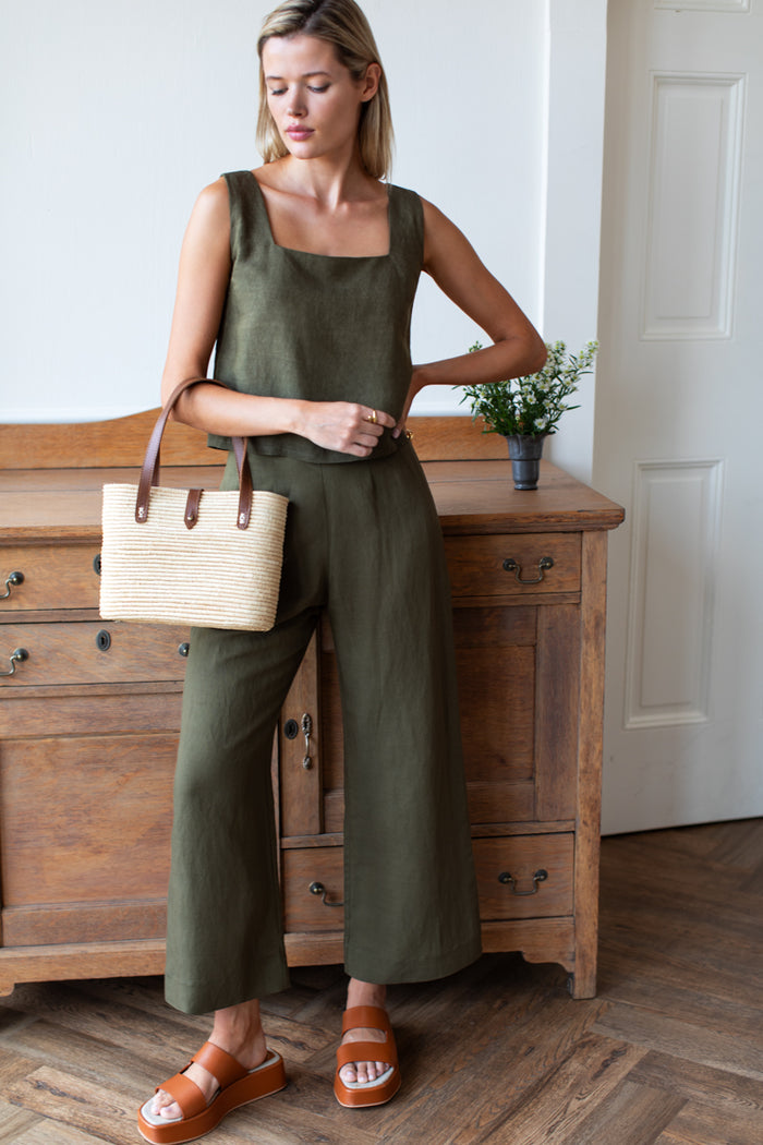 Roma Pant - Martini Olive Linen