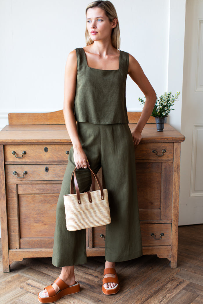 Roma Pant - Martini Olive Linen