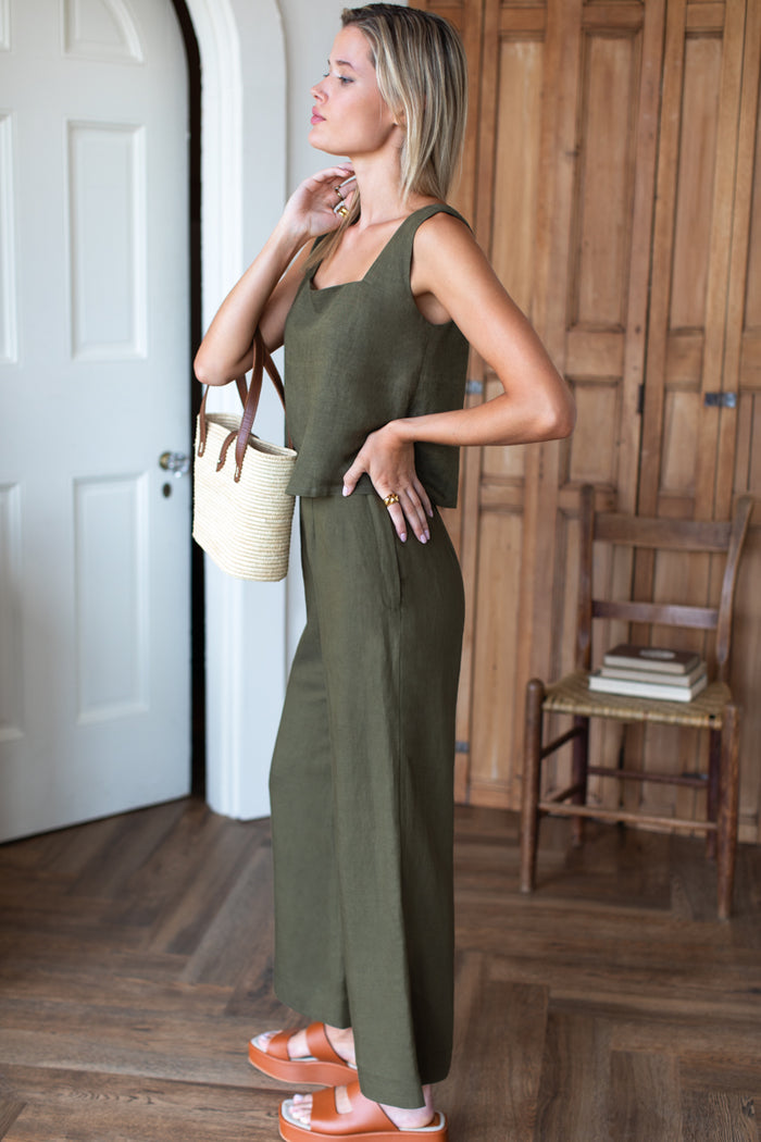 Roma Pant - Martini Olive Linen