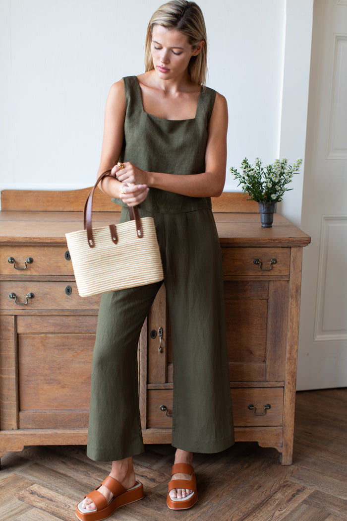 Roma Pant - Martini Olive Linen