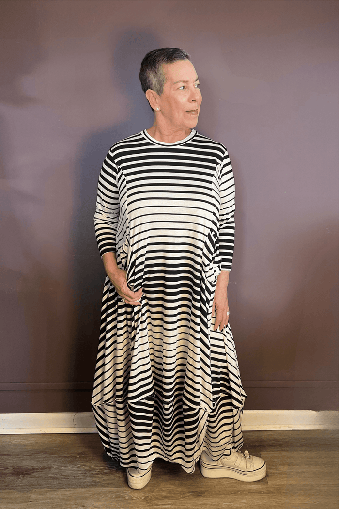 Rosette Pocket Stripe Dress