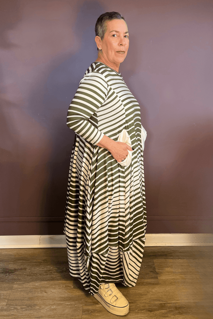 Rosette Pocket Stripe Dress