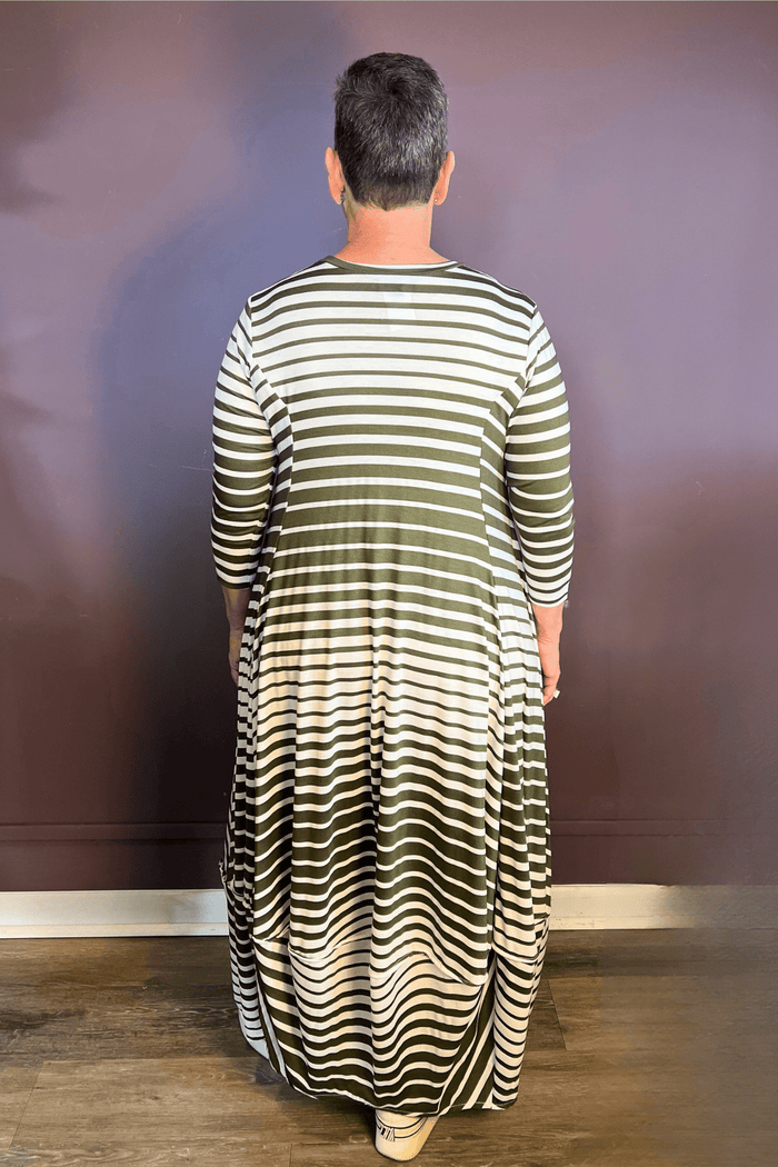 Rosette Pocket Stripe Dress