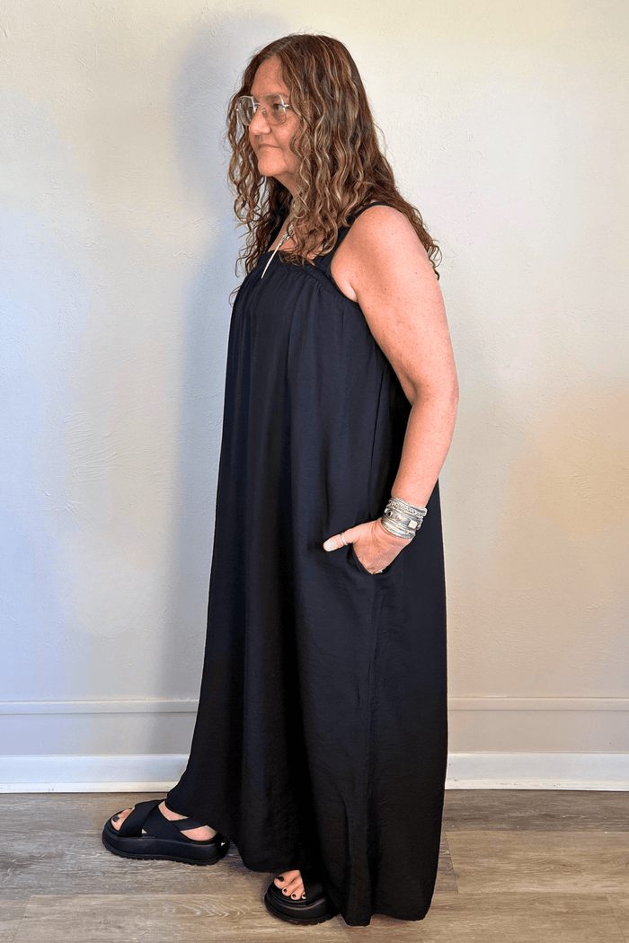 Ruched Maxi Dress - Black