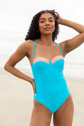 Sandbar Soiree Blue and Coral Contrast Trim One Piece Swimsuit FINAL SALE