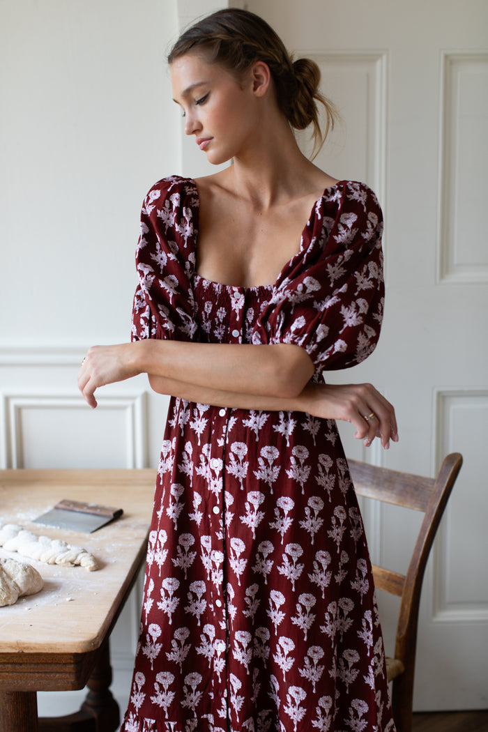 Santiago 4 Maxi Dress - Pressed Marigolds Rouge Linen